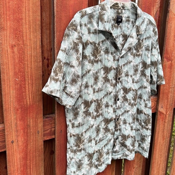 River Island Palm Print Revere Shirt Green Men’s Size M - Picture 6 of 15